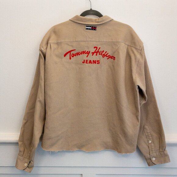 Tommy Hilfiger Jeans Beige Cropped Utility Shirt Jacket Waffle Cotton Retro Fit - Picture 3 of 4
